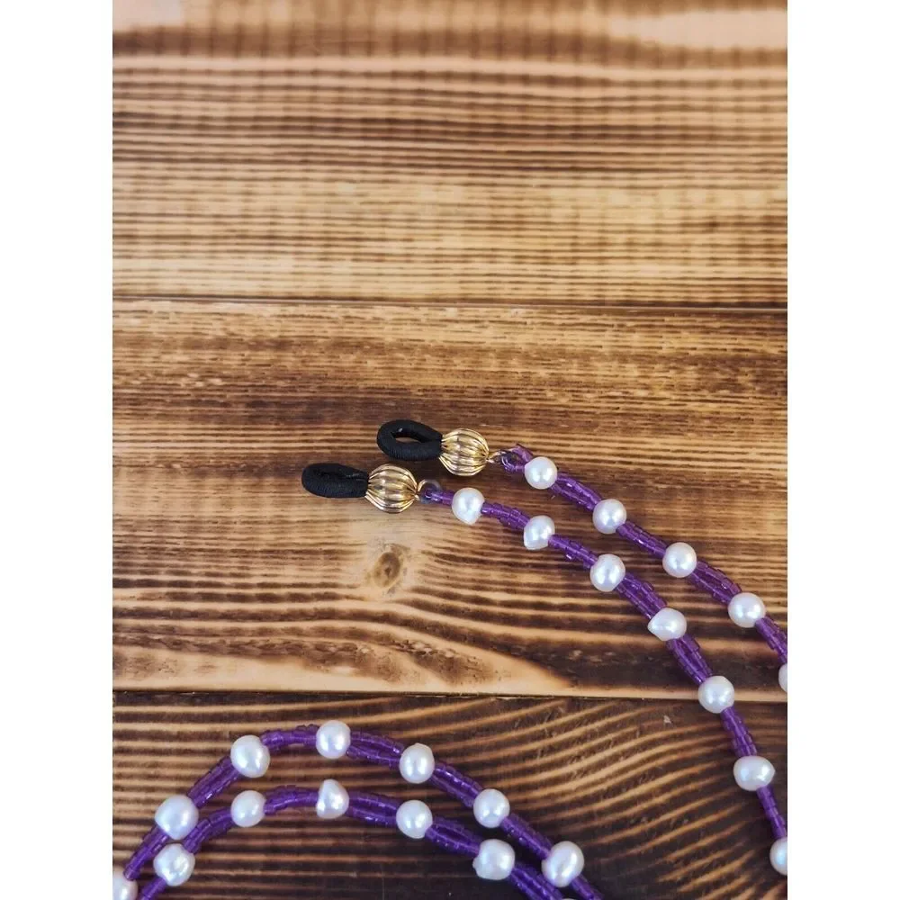 Purple White Beaded Eyeglasses Chain Sunglasses Lanyard Mask Holders‎ 40